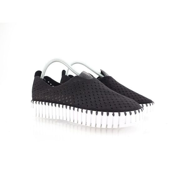 Ilse Jacobsen Tulip Platform Flat Sz 41 11 Slip On Black Perforated Fabric - Picture 1 of 12